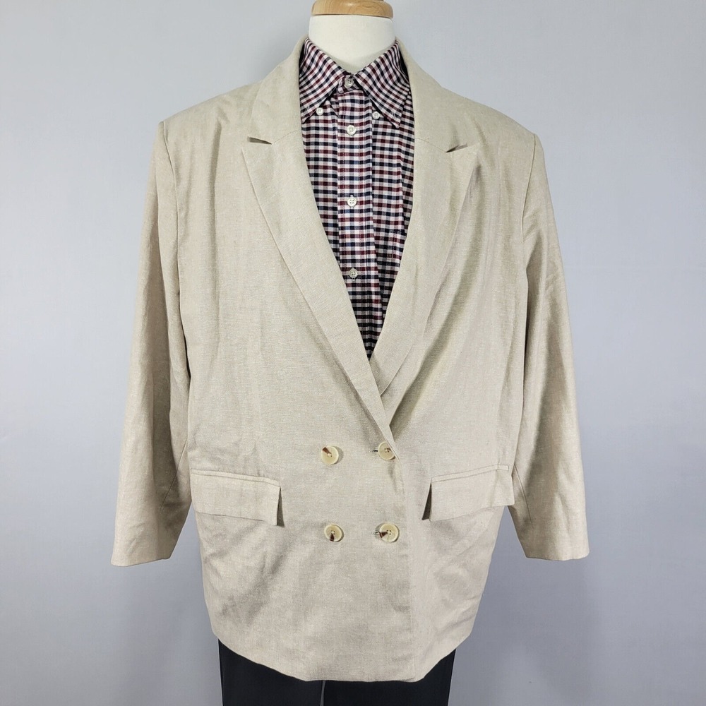 Old Navy Women's Double Breast Peak Lapel Sport Coat Beige Cotton Linen XXL